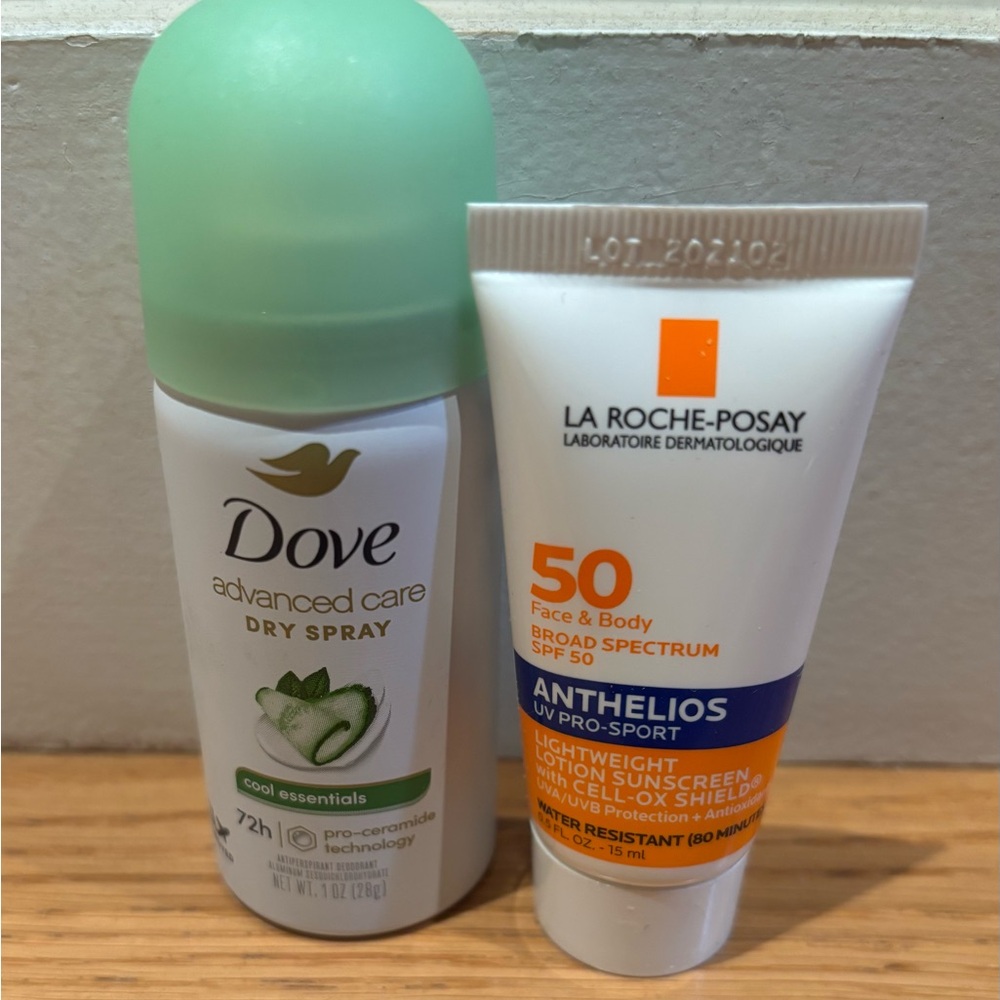 NEW Dove Deo spray & La Roche-Posay SPF 50 Sunscreen Travel sized set